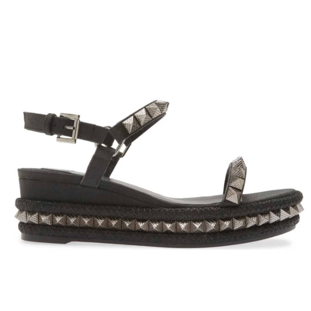 Christian Louboutin Pyraclou 60 mm Black Glitter Espadrilles Sandals Sz 39